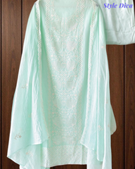 Mul Crush Cotton Lucknowi Embroidery & Cut Dana Work Un-Stitched Suit with Dupatta