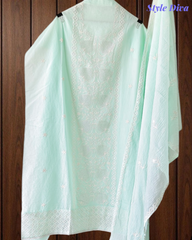 Mul Crush Cotton Lucknowi Embroidery & Cut Dana Work Un-Stitched Suit with Dupatta