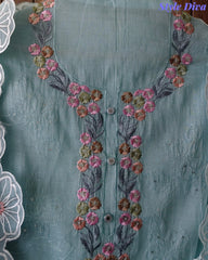 Mul Cotton Parsi Embroidered Un-Stitched Suit Set with Scalloped Embroidered Dupatta