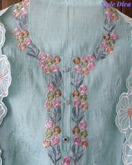 Mul Cotton Parsi Embroidered Un-Stitched Suit Set with Scalloped Embroidered Dupatta