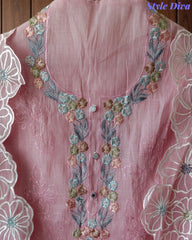 Mul Cotton Parsi Embroidered Un-Stitched Suit Set with Scalloped Embroidered Dupatta