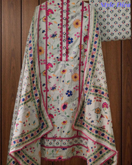 Cotton Pakistani Style Printed Un-Stitched Suit with Crochet Lacing Dupatta