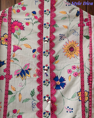 Cotton Pakistani Style Printed Un-Stitched Suit with Crochet Lacing Dupatta