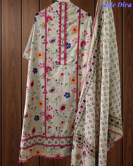 Cotton Pakistani Style Printed Un-Stitched Suit with Crochet Lacing Dupatta