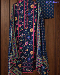 Cotton Pakistani Style Printed Un-Stitched Suit with Crochet Lacing Dupatta