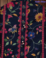 Cotton Pakistani Style Printed Un-Stitched Suit with Crochet Lacing Dupatta