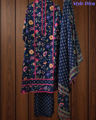 Cotton Pakistani Style Printed Un-Stitched Suit with Crochet Lacing Dupatta