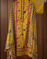 Cotton Pakistani Style Printed Un-Stitched Suit with Crochet Lacing Dupatta