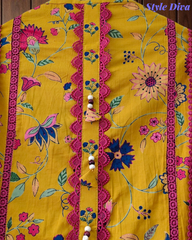 Cotton Pakistani Style Printed Un-Stitched Suit with Crochet Lacing Dupatta