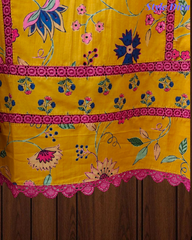 Cotton Pakistani Style Printed Un-Stitched Suit with Crochet Lacing Dupatta