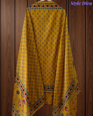 Cotton Pakistani Style Printed Un-Stitched Suit with Crochet Lacing Dupatta