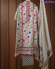 Cotton Pakistani Style Printed Un-Stitched Suit with Crochet Lacing Dupatta