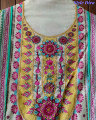 Pure Cotton Digital Print Un Stitched Suit with Pearl Highlighting Mul Cotton Dupatta