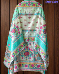 Pure Cotton Digital Print Un Stitched Suit with Pearl Highlighting Mul Cotton Dupatta