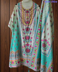 Pure Cotton Digital Print Un Stitched Suit with Pearl Highlighting Mul Cotton Dupatta