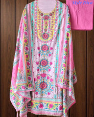 Pure Cotton Digital Print Un Stitched Suit with Pearl Highlighting Mul Cotton Dupatta