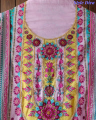 Pure Cotton Digital Print Un Stitched Suit with Pearl Highlighting Mul Cotton Dupatta