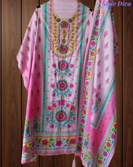 Pure Cotton Digital Print Un Stitched Suit with Pearl Highlighting Mul Cotton Dupatta
