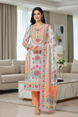 Pure Cotton Digital Print Un Stitched Suit with Pearl Highlighting Mul Cotton Dupatta