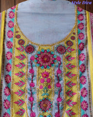 Pure Cotton Digital Print Un Stitched Suit with Pearl Highlighting Mul Cotton Dupatta