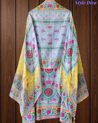 Pure Cotton Digital Print Un Stitched Suit with Pearl Highlighting Mul Cotton Dupatta