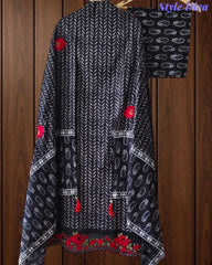 Pure Cotton Printed Thread Embroidered Un-Stitched Suit with Embroidered Dupatta