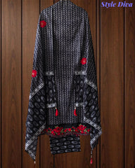 Pure Cotton Printed Thread Embroidered Un-Stitched Suit with Embroidered Dupatta