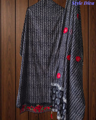 Pure Cotton Printed Thread Embroidered Un-Stitched Suit with Embroidered Dupatta