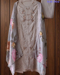 Cotton Laser Cut Embroidered Unstitched Suit with Digital Print Mul Cotton Dupatta (3 Pc Set)