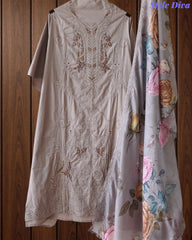 Cotton Laser Cut Embroidered Unstitched Suit with Digital Print Mul Cotton Dupatta (3 Pc Set)