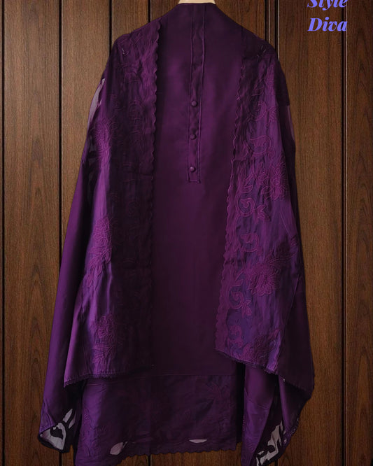 Mul Chanderi Un Stitched Suit with Organza Applique Work Border Dupatta