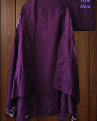 Mul Chanderi Un Stitched Suit with Organza Applique Work Border Dupatta