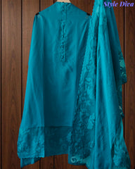 Mul Chanderi Un Stitched Suit with Organza Applique Work Border Dupatta