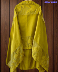 Mul Chanderi Un Stitched Suit with Organza Applique Work Border Dupatta
