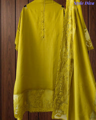 Mul Chanderi Un Stitched Suit with Organza Applique Work Border Dupatta