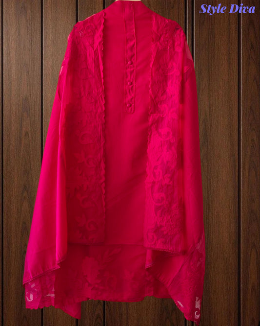 Mul Chanderi Un Stitched Suit with Organza Applique Work Border Dupatta