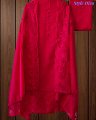 Mul Chanderi Un Stitched Suit with Organza Applique Work Border Dupatta