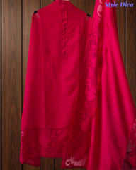 Mul Chanderi Un Stitched Suit with Organza Applique Work Border Dupatta