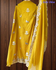 Mul Cotton Pichwai Art Un Stitched Suit with Gotta Laser Cut Work