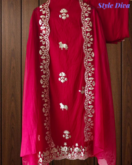 Mul Cotton Pichwai Art Un Stitched Suit with Gotta Laser Cut Work