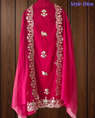 Mul Cotton Pichwai Art Un Stitched Suit with Gotta Laser Cut Work