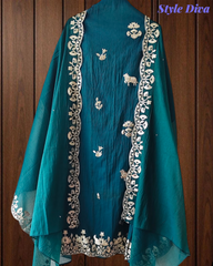 Mul Cotton Pichwai Art Un Stitched Suit with Gotta Laser Cut Work