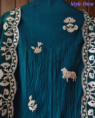 Mul Cotton Pichwai Art Un Stitched Suit with Gotta Laser Cut Work