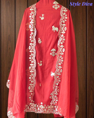Mul Cotton Pichwai Art Un Stitched Suit with Gotta Laser Cut Work