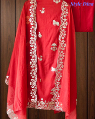 Mul Cotton Pichwai Art Un Stitched Suit with Gotta Laser Cut Work