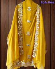 Mul Cotton Pichwai Art Un Stitched Suit with Gotta Laser Cut Work