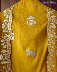 Mul Cotton Pichwai Art Un Stitched Suit with Gotta Laser Cut Work