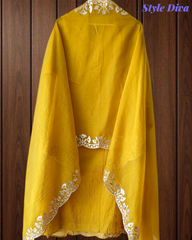 Mul Cotton Pichwai Art Un Stitched Suit with Gotta Laser Cut Work