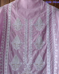 Pure Cotton Lucknowi Embroidered Un-Stitched Suit with Mul Cotton Dupatta & Zari Highlighting Work