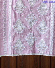 Pure Cotton Lucknowi Embroidered Un-Stitched Suit with Mul Cotton Dupatta & Zari Highlighting Work